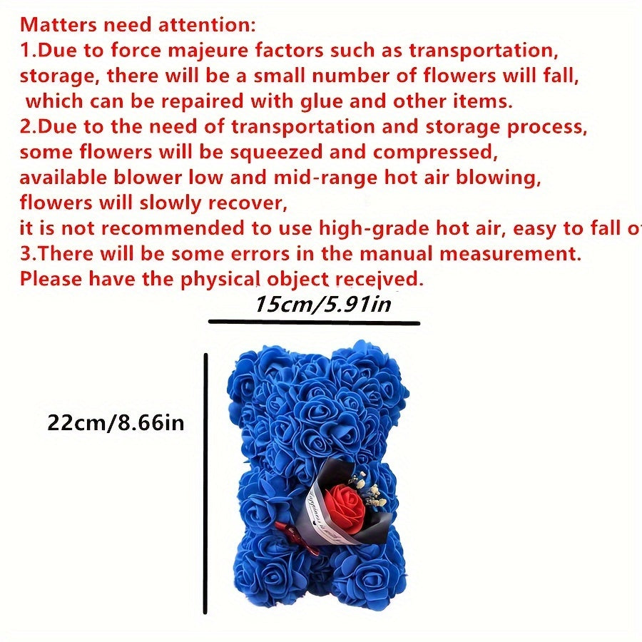 Preserved Rose Teddy Bear Floral Gift (Blue)-2