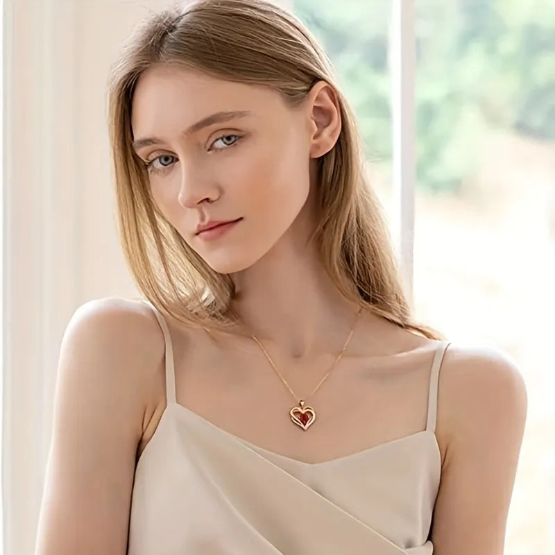 Red Zircon Pendant Necklace in Rose Gift Box-4