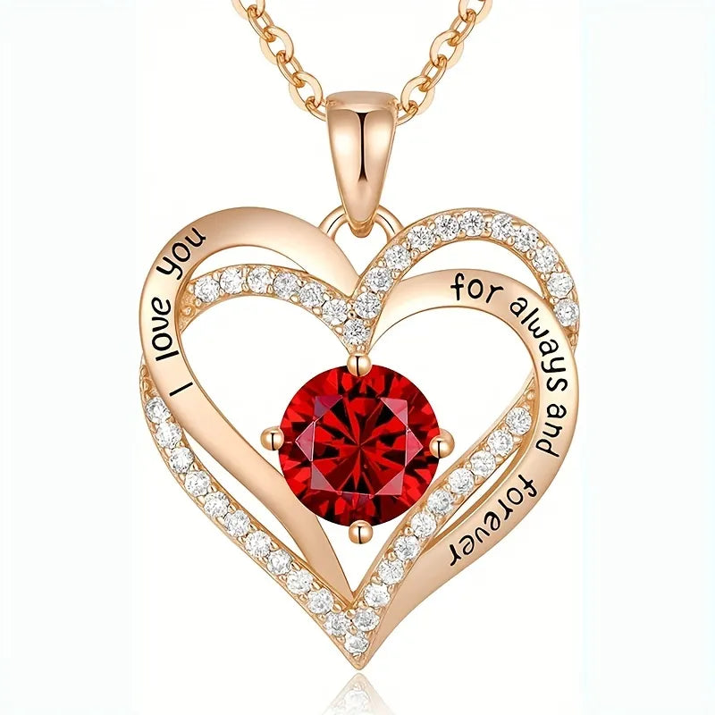 Red Zircon Pendant Necklace in Rose Gift Box-0