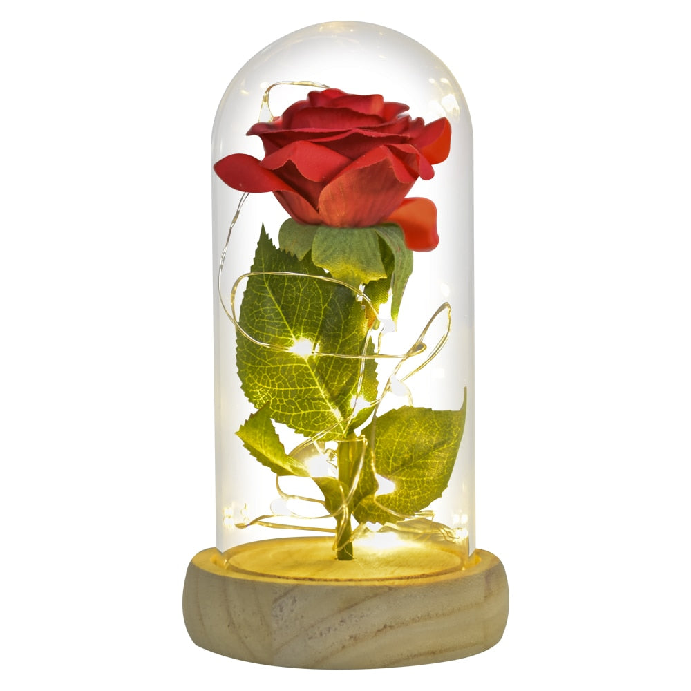 Valentine Gift Beauty and The Beast Preserved Roses In Glass Galaxy Rose Flower LED Light Artificial Flower Gift for Women Girls-0