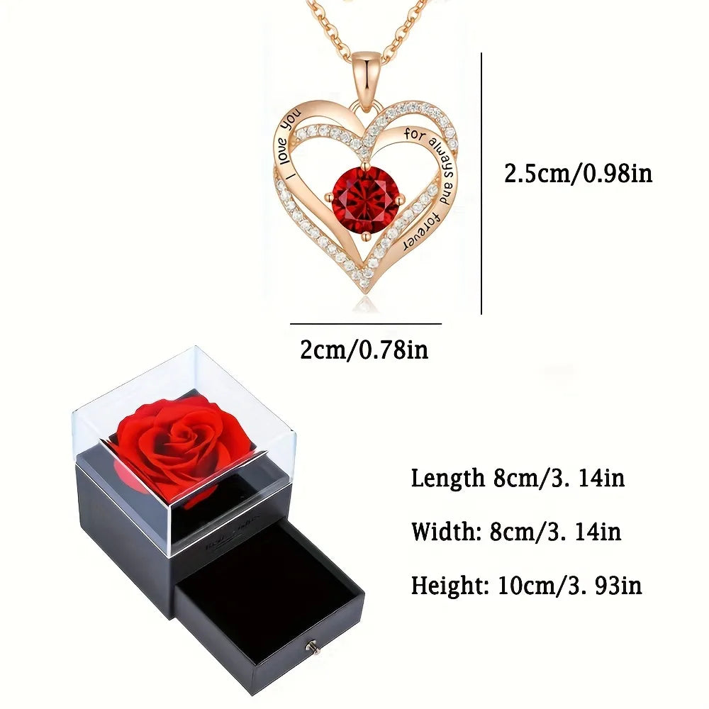 Red Zircon Pendant Necklace in Rose Gift Box-3
