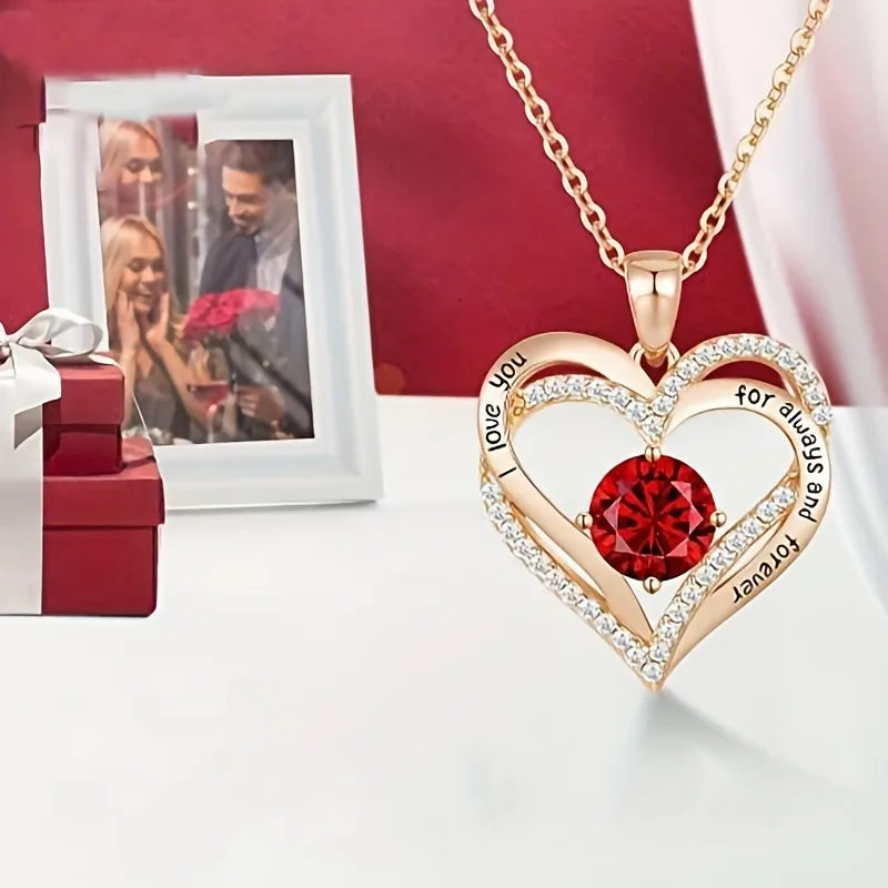 Red Zircon Pendant Necklace in Rose Gift Box-2