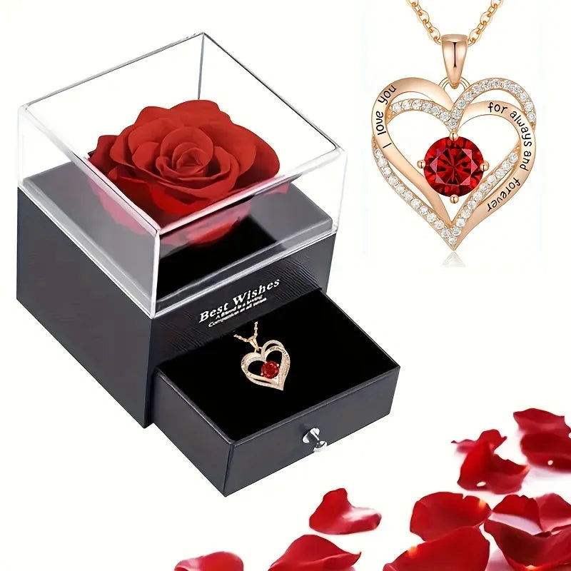 Red Zircon Pendant Necklace in Rose Gift Box-1