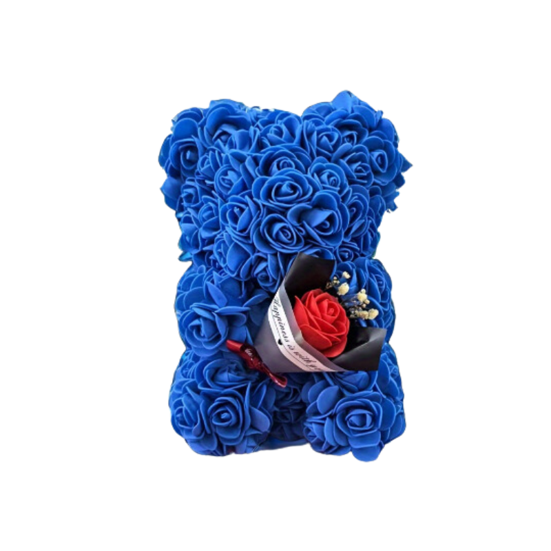 Preserved Rose Teddy Bear Floral Gift (Blue)-0